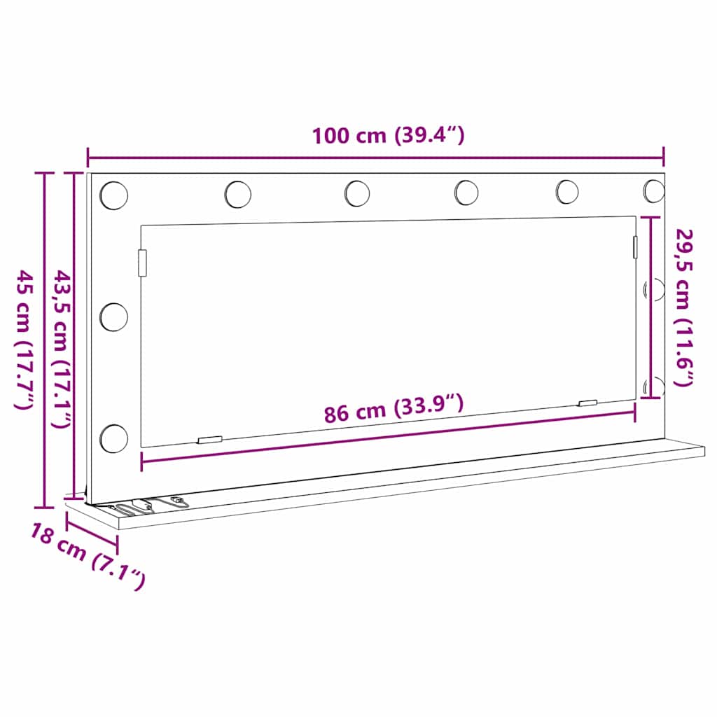 vidaXL Lustro toaletowe Prostokątny Stare drewno 100 x 45 x 18 cm