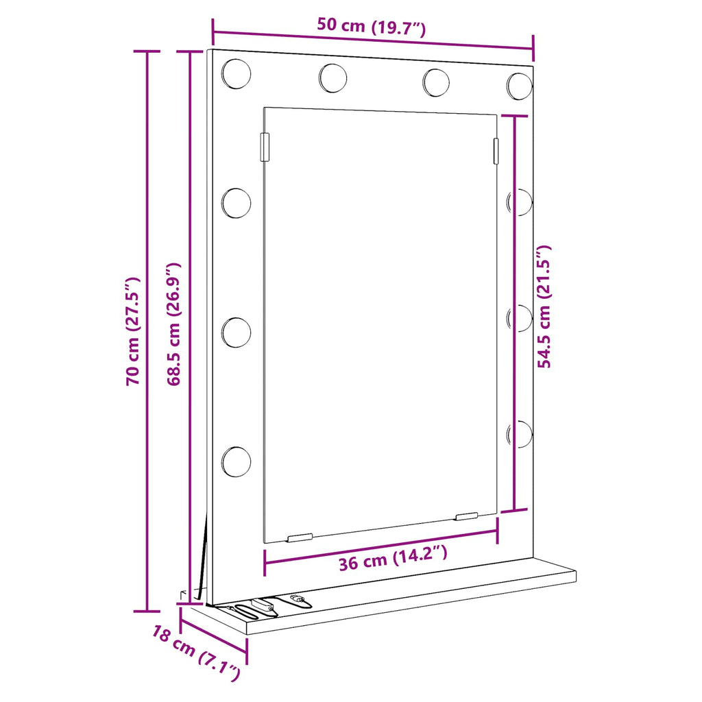 vidaXL Lustro toaletowe Prostokątny Z lustrem Biały 70 x 50 x 18 cm