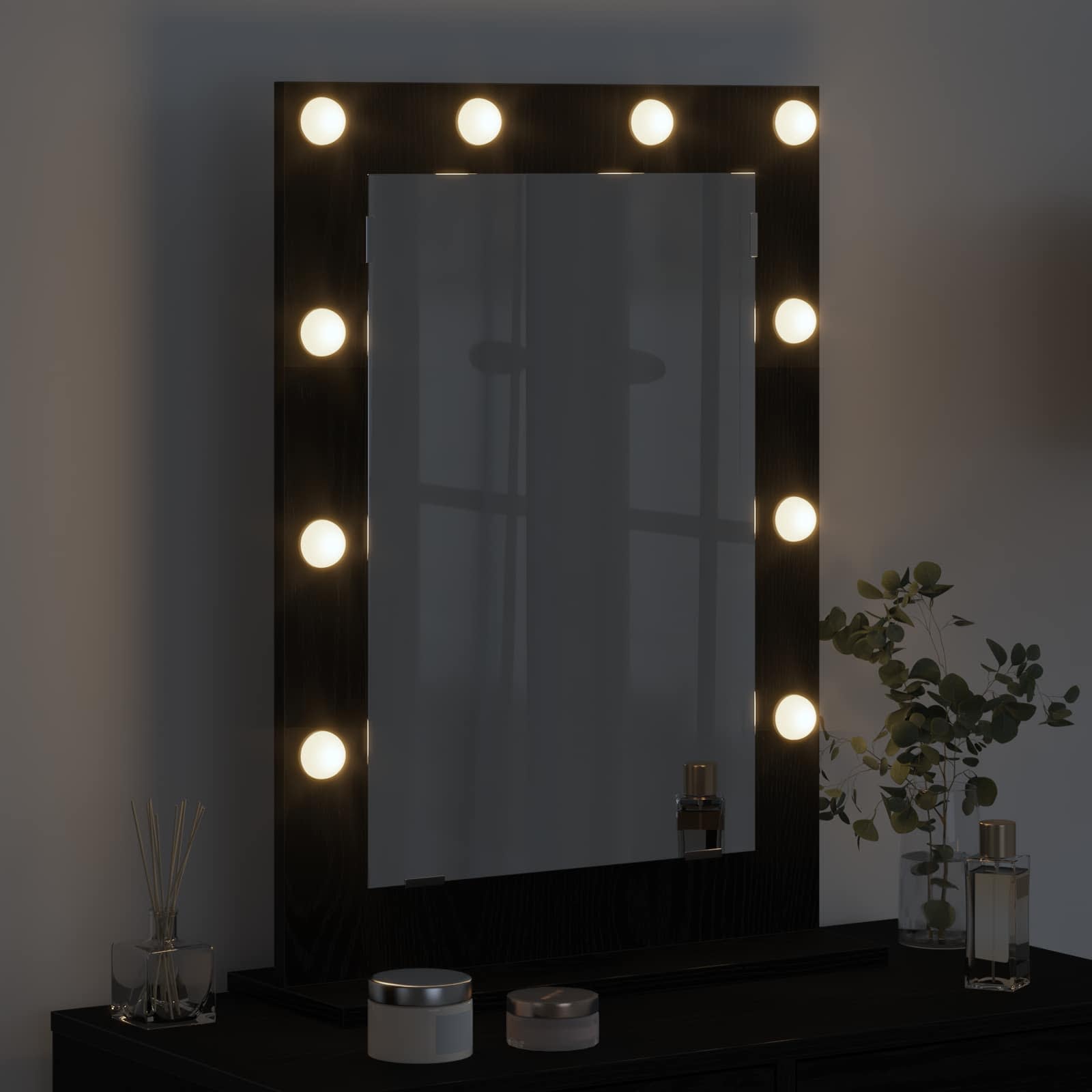 vidaXL Lustro toaletowe Prostokątny Czarny Dąb 70 x 50 x 18 cm