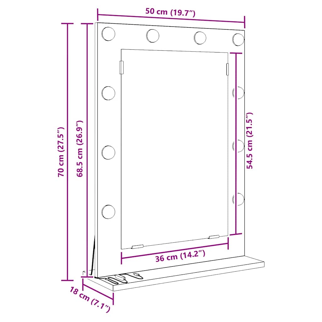 vidaXL Lustro toaletowe Prostokątny Dąb wędzony 70 x 50 x 18 cm
