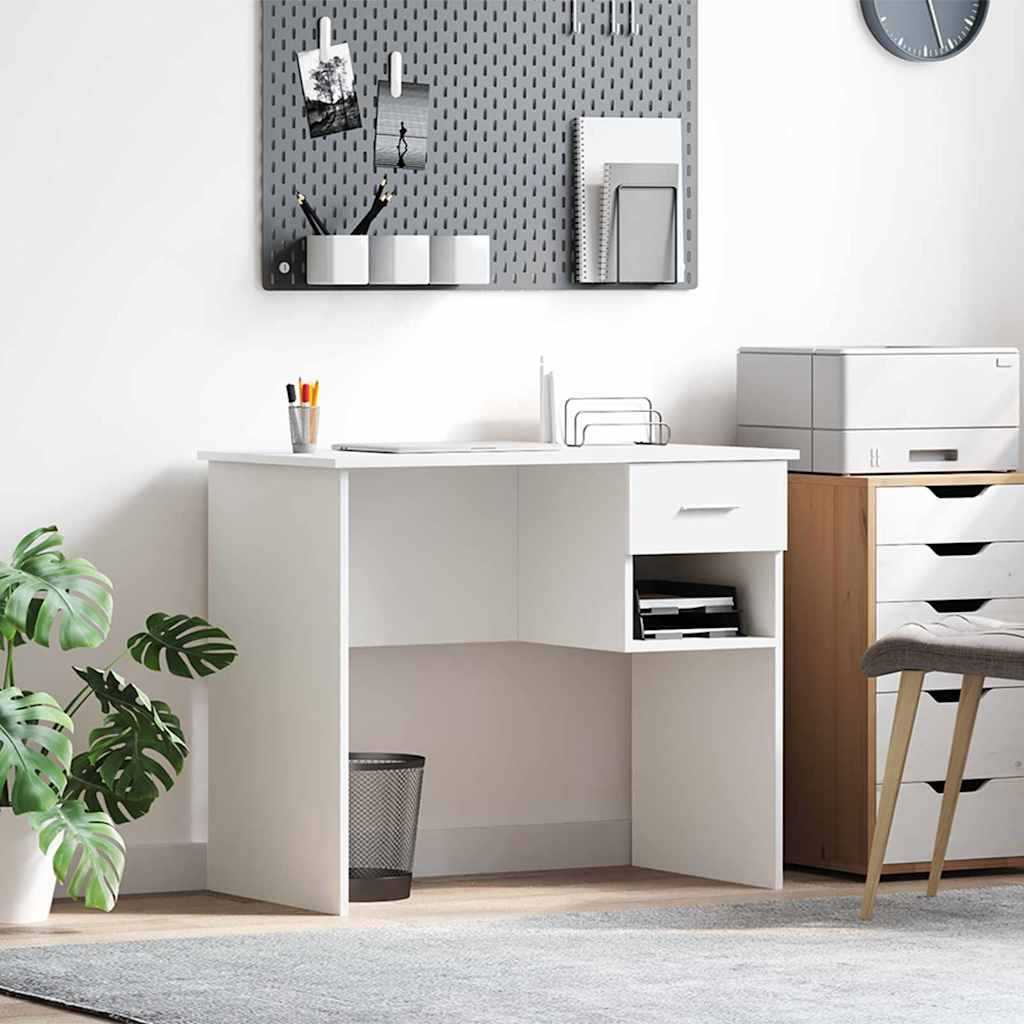 vidaXL Biurko z szufladą Biały 90 x 49 x 75 cm Materiał drewnopochodny