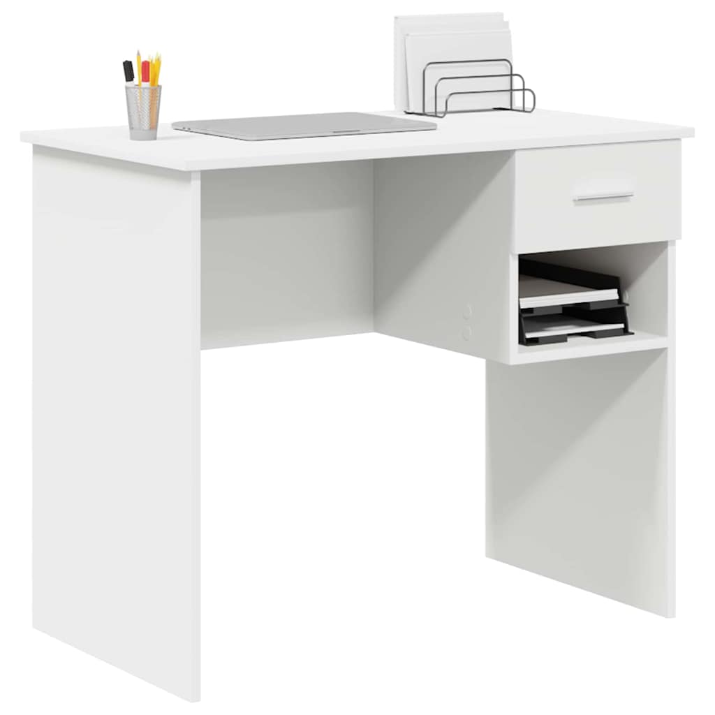 vidaXL Biurko z szufladą Biały 90 x 49 x 75 cm Materiał drewnopochodny