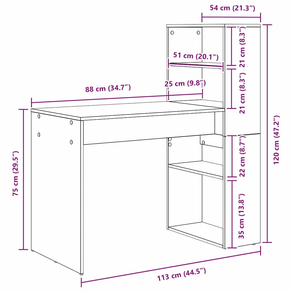 vidaXL Biurko Szary Sonoma 113 x 54 x 120 cm Materiał drewnopochodny