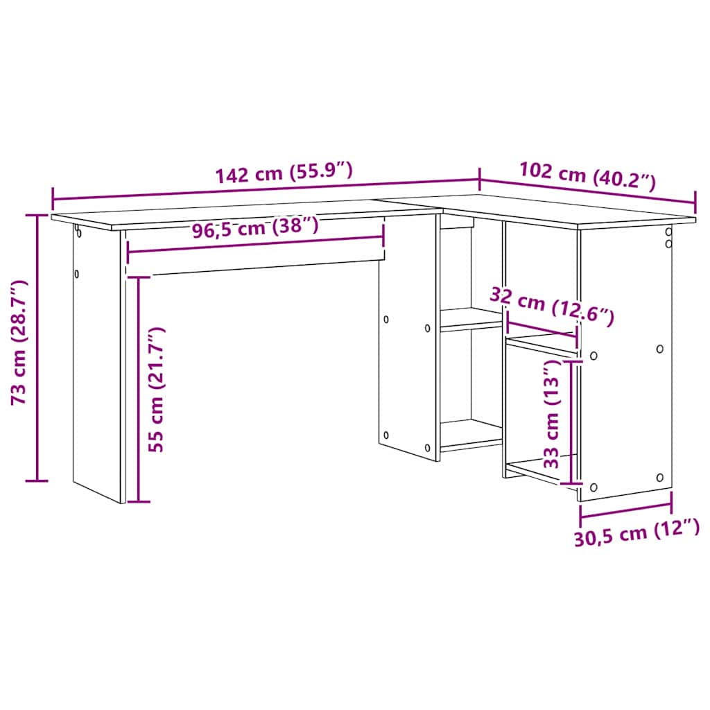 vidaXL Biurko Betonowy szary 142 x 102 x 73 cm Materiał drewnopochodny