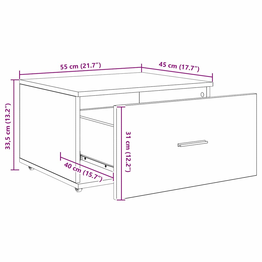 vidaXL Szafka z Szufladami z kołem Czarny Dąb 55 x 45 x 31 cm