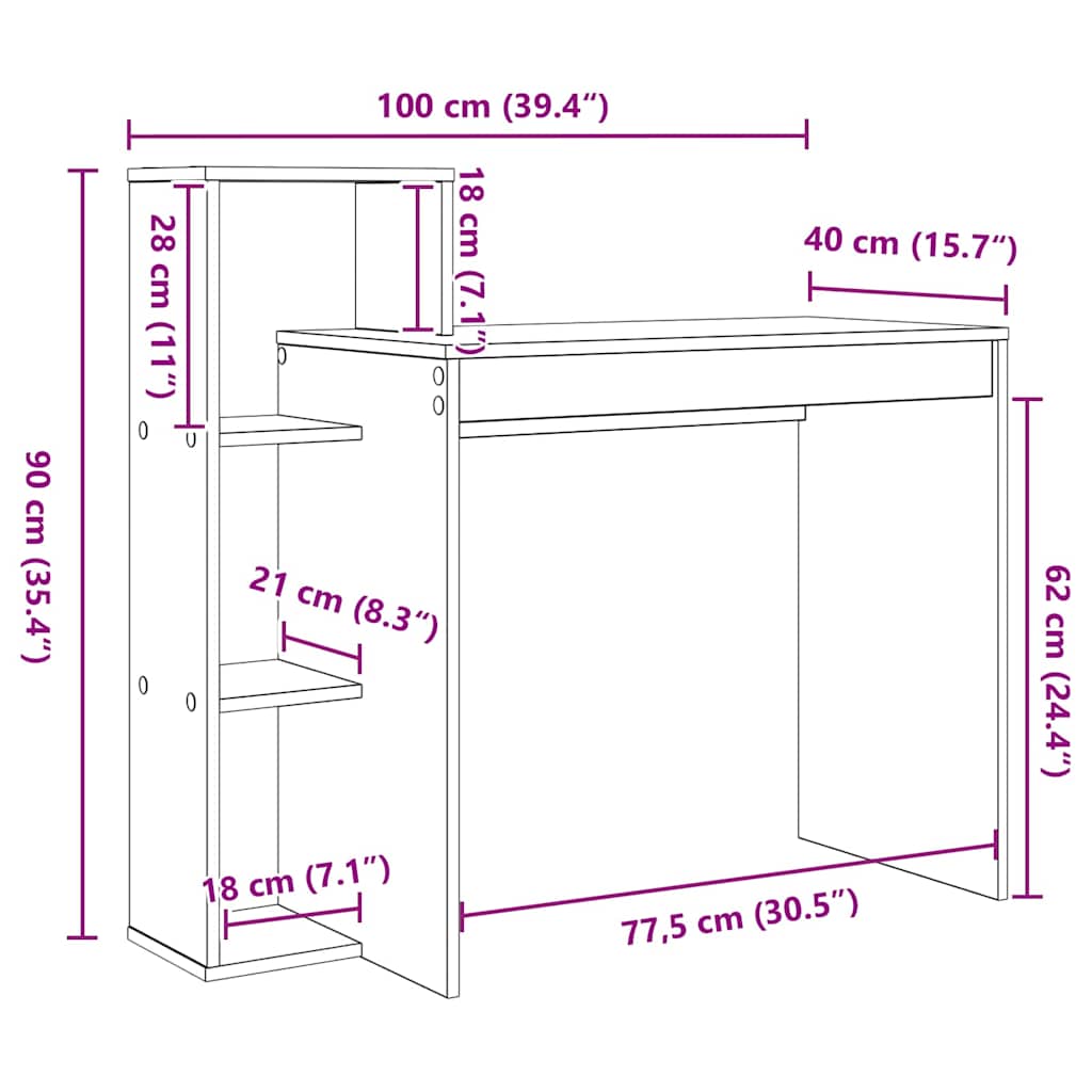 vidaXL Biurko Czarny Dąb 100 x 40 x 90 cm Materiał drewnopochodny