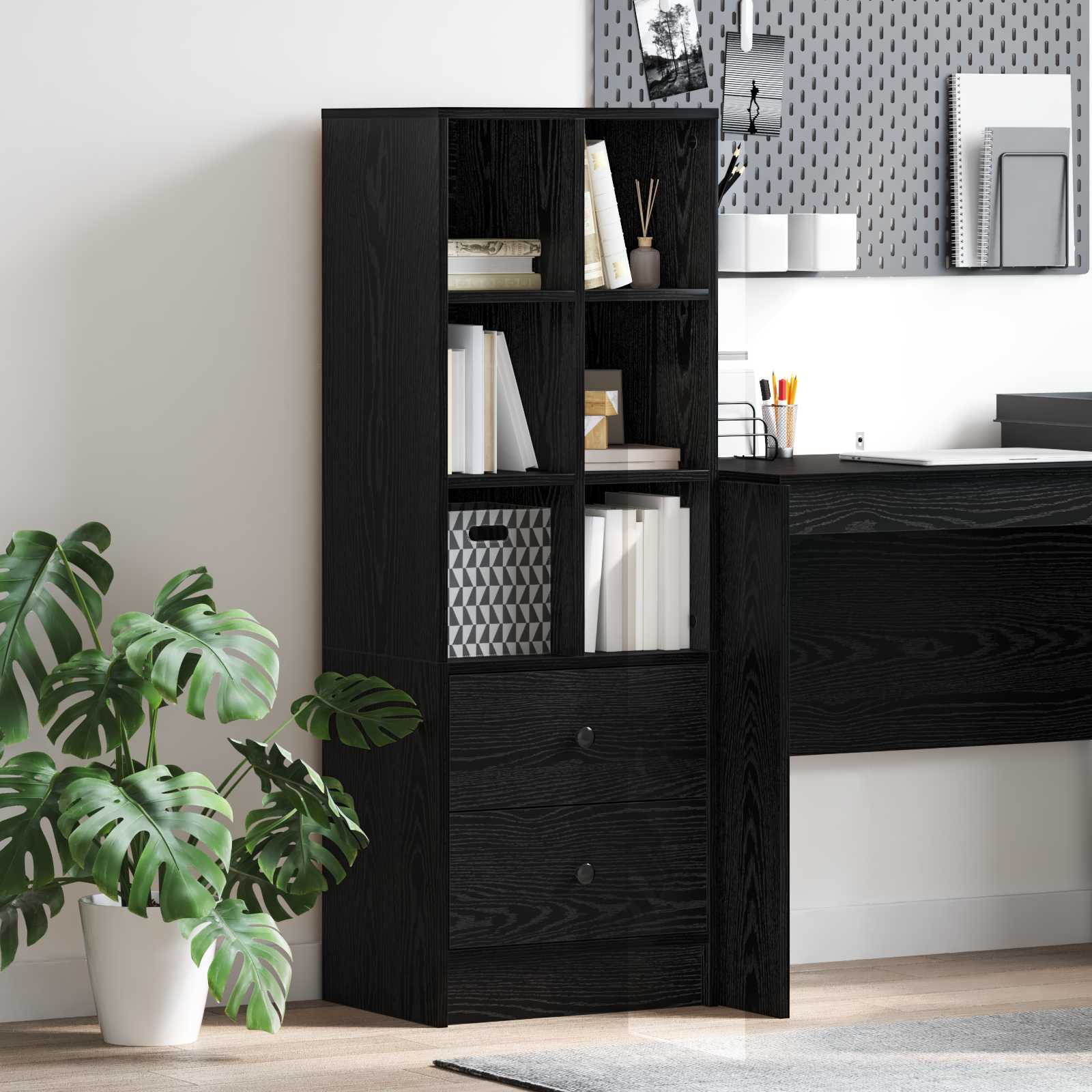 vidaXL Highboard z szufladą Czarny Dąb 45,5 x 34 x 127 cm