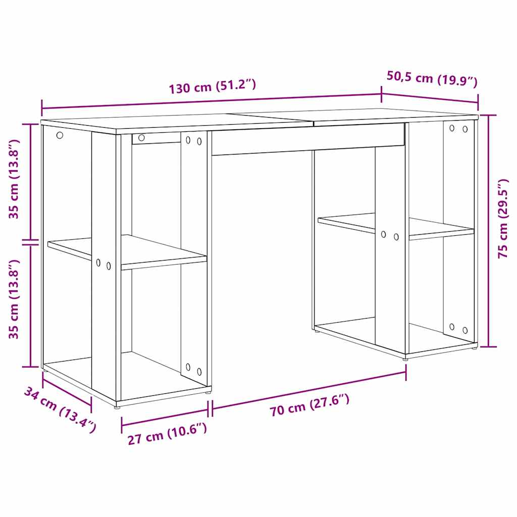 vidaXL Biurko Czarny Dąb 130 x 50,5 x 75 cm Materiał drewnopochodny