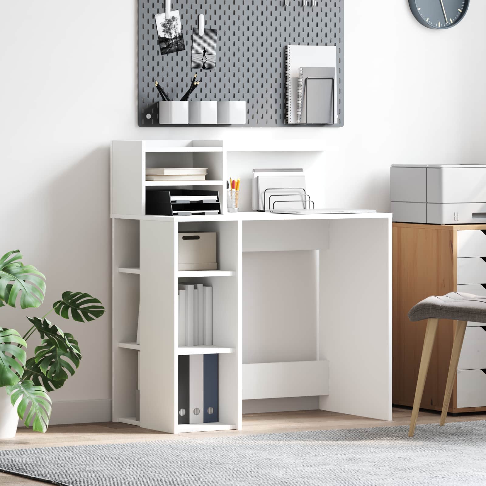 vidaXL Biurko z półką Biały 90 x 48 x 101,5 cm Materiał drewnopochodny