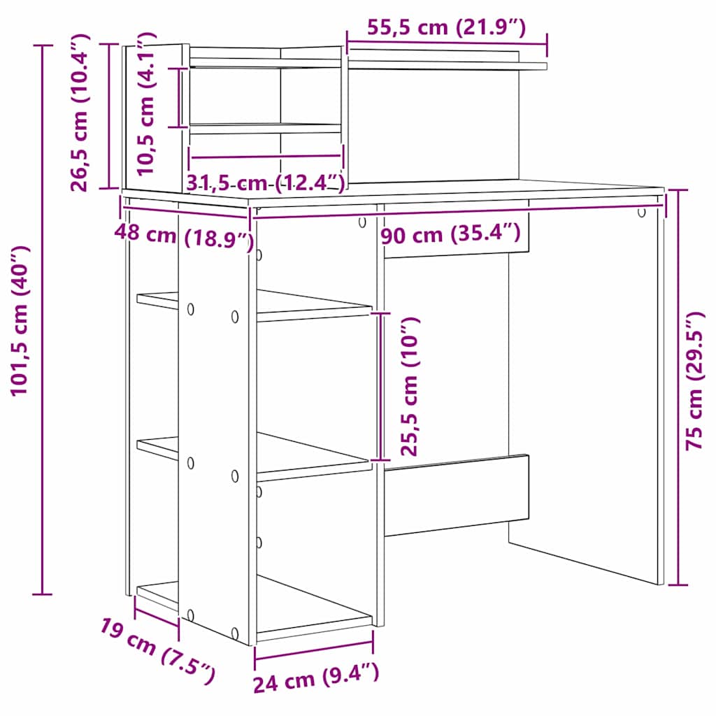 vidaXL Biurko Dąb wędzony 90 x 48 x 101,5 cm Materiał drewnopochodny