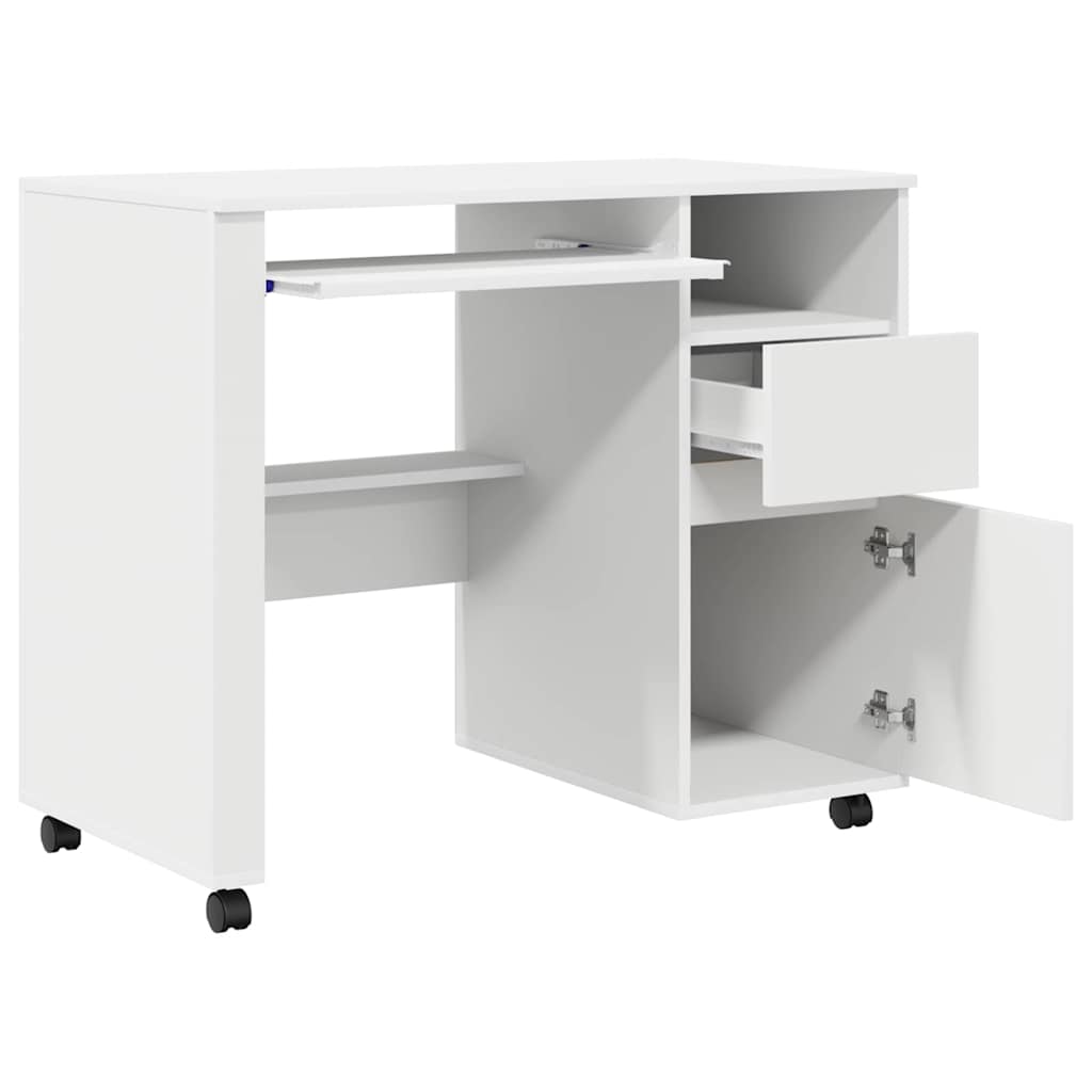 vidaXL Biurko na kółkach Biały 91 x 50 x 77 cm Materiał drewnopochodny