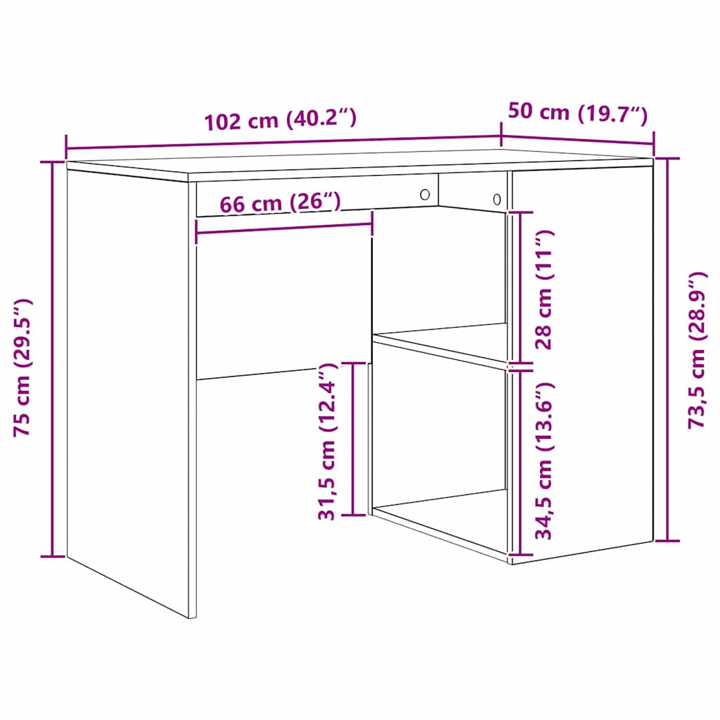 vidaXL Biurko Czarny Dąb 102 x 50 x 75 cm Materiał drewnopochodny