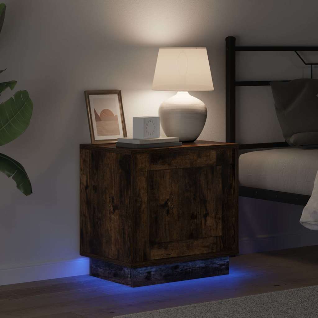 vidaXL Szafka Nocna Ze LED Lights Dąb wędzony 44 x 34,5 x 45 cm