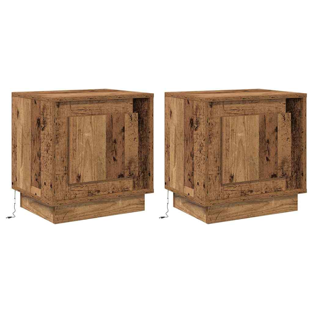 vidaXL Szafka Nocna Ze LED Lights 2 pcs Stare drewno 44 x 34,5 x 45 cm