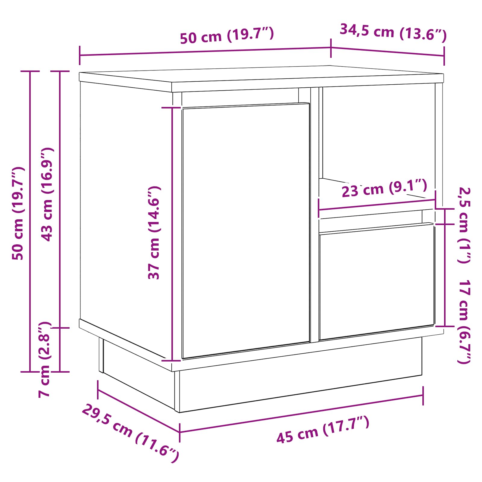 vidaXL Szafka Nocna Szary 50 x 34,5 x 50 cm Materiał drewnopochodny