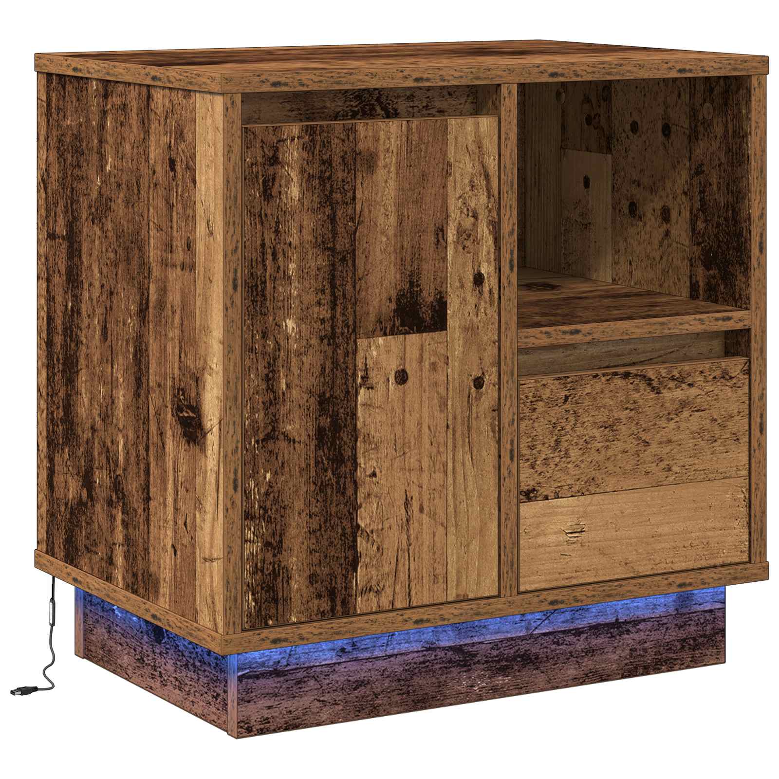 vidaXL Szafka Nocna z szufladą z LED Stare drewno 50 x 34,5 x 50 cm
