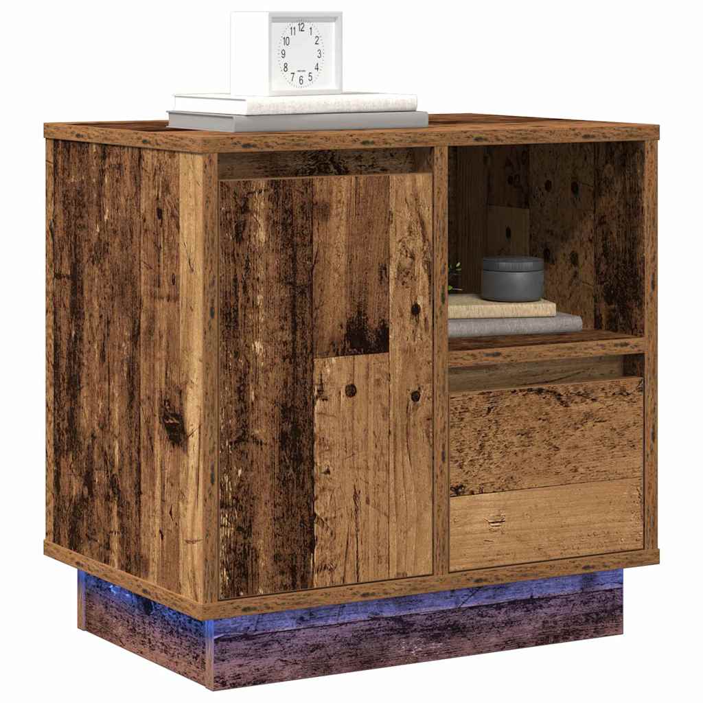 vidaXL Szafka Nocna z szufladą z LED Stare drewno 50 x 34,5 x 50 cm
