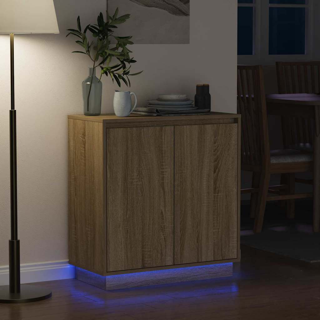 vidaXL Komoda LED dąb Sonoma 71 x 34,5 x 75 cm Materiał drewnopochodny