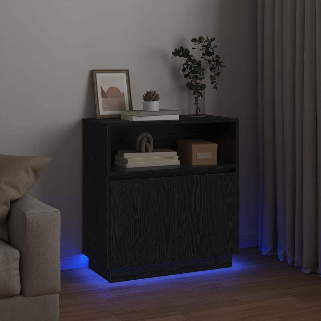 vidaXL Komoda LED Czarny Dąb 71 x 34,5 x 75 cm Materiał drewnopochodny