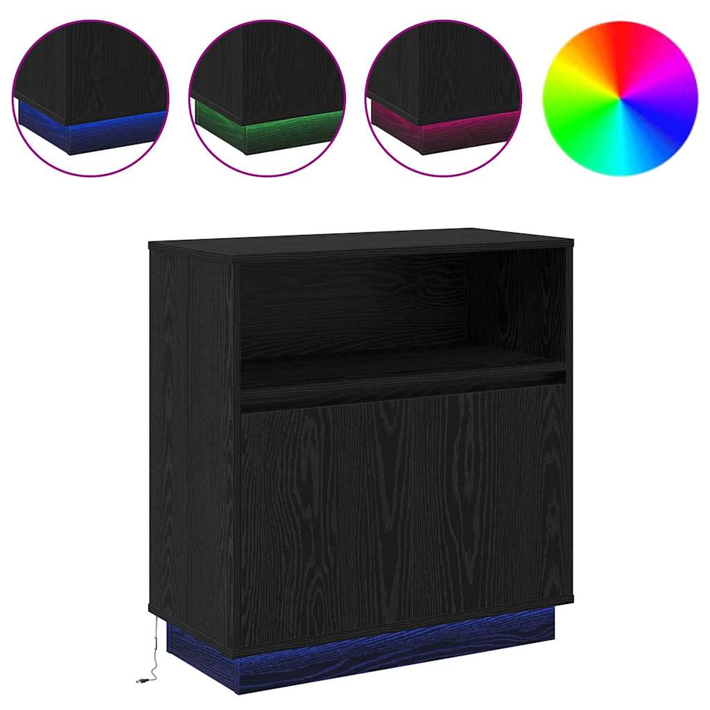 vidaXL Komoda LED Czarny Dąb 71 x 34,5 x 75 cm Materiał drewnopochodny