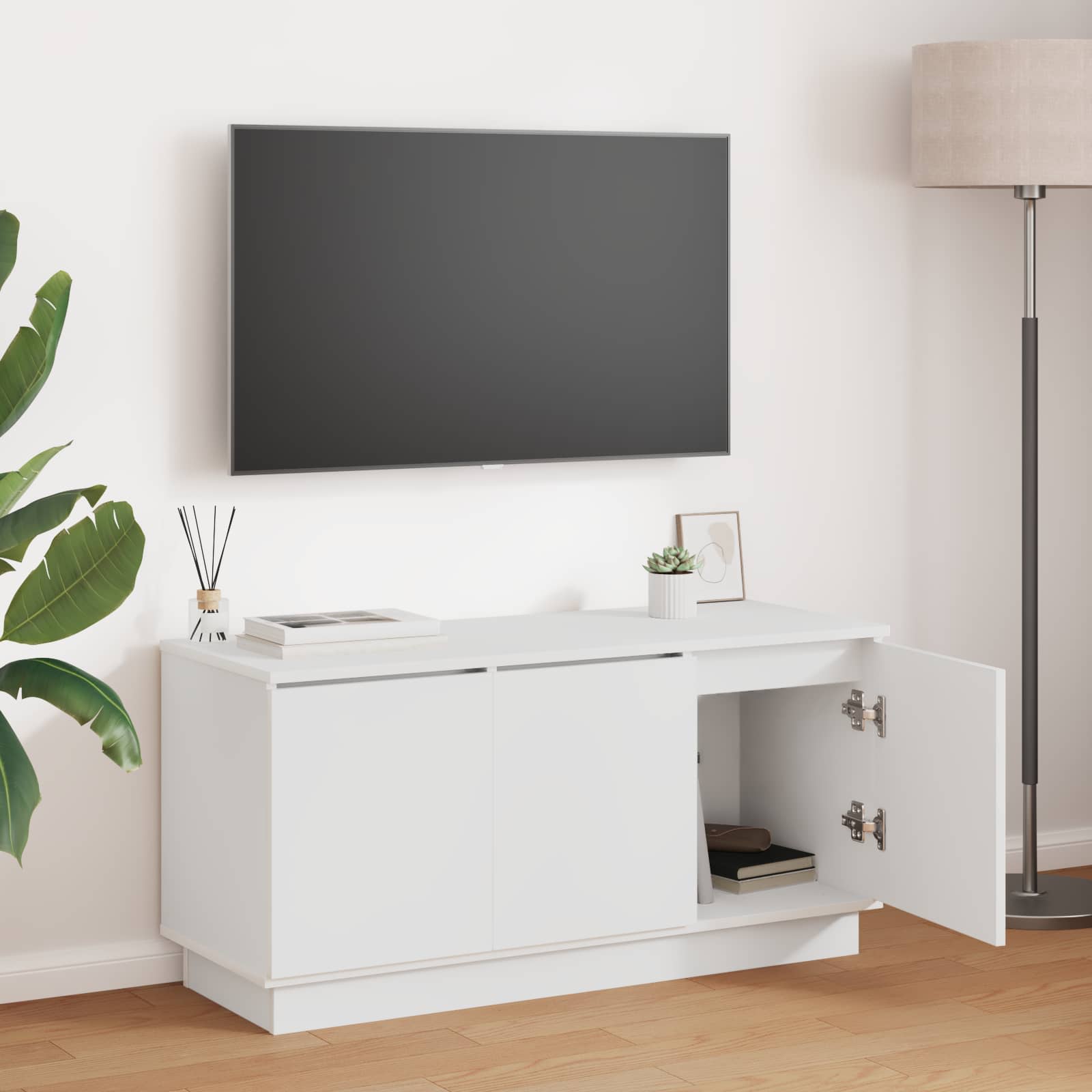 vidaXL Szafka pod telewizor Ze LED Lights Biały 100 x 38 x 49 cm