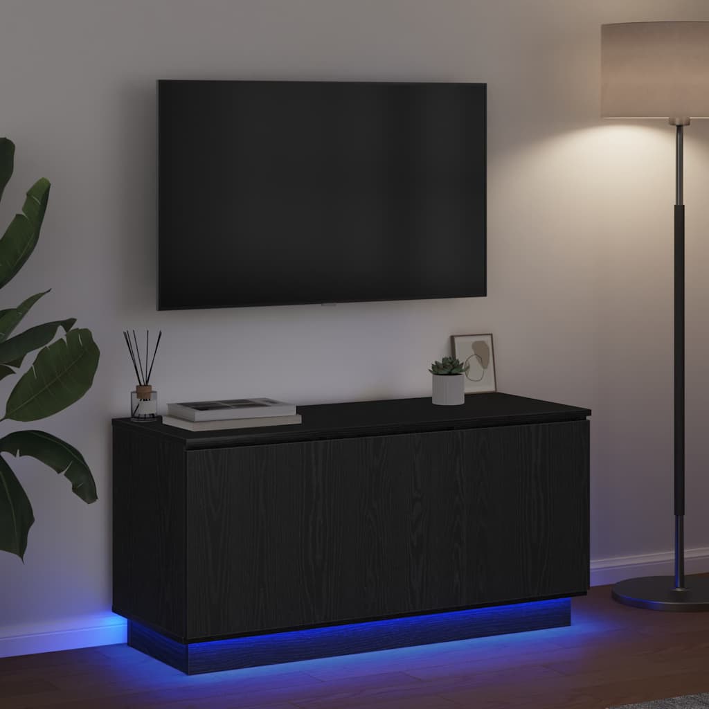 vidaXL Szafka pod telewizor Ze LED Lights Czarny Dąb 100 x 38 x 49 cm