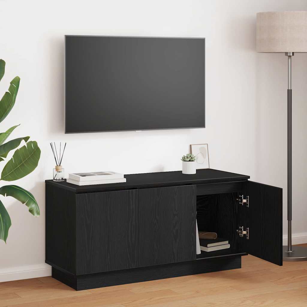 vidaXL Szafka pod telewizor Ze LED Lights Czarny Dąb 100 x 38 x 49 cm