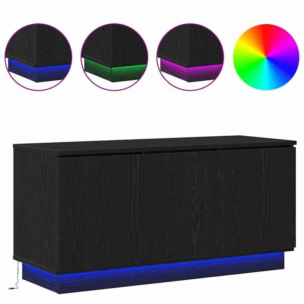 vidaXL Szafka pod telewizor Ze LED Lights Czarny Dąb 100 x 38 x 49 cm