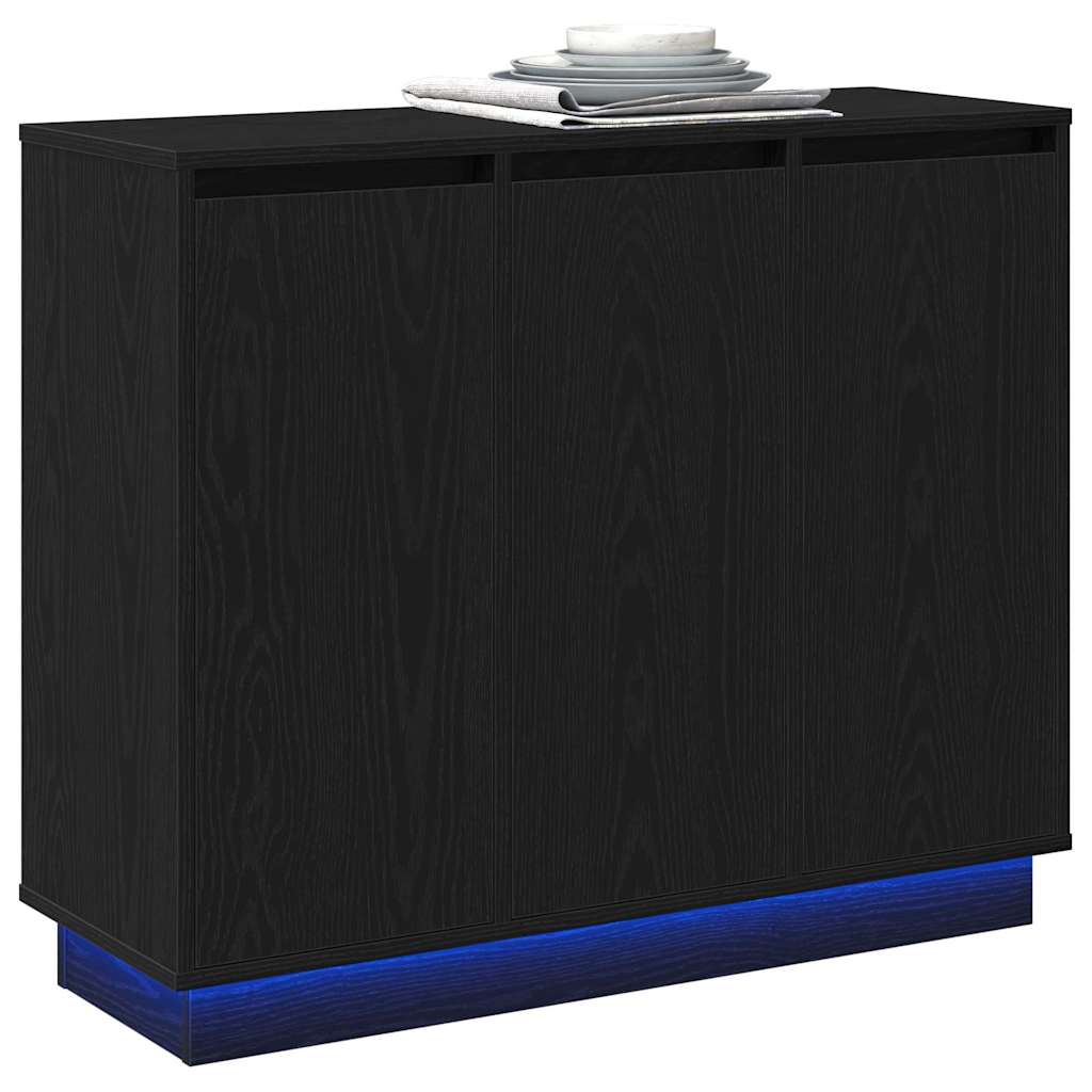 vidaXL Komoda LED Czarny Dąb 90 x 32 x 75 cm Materiał drewnopochodny