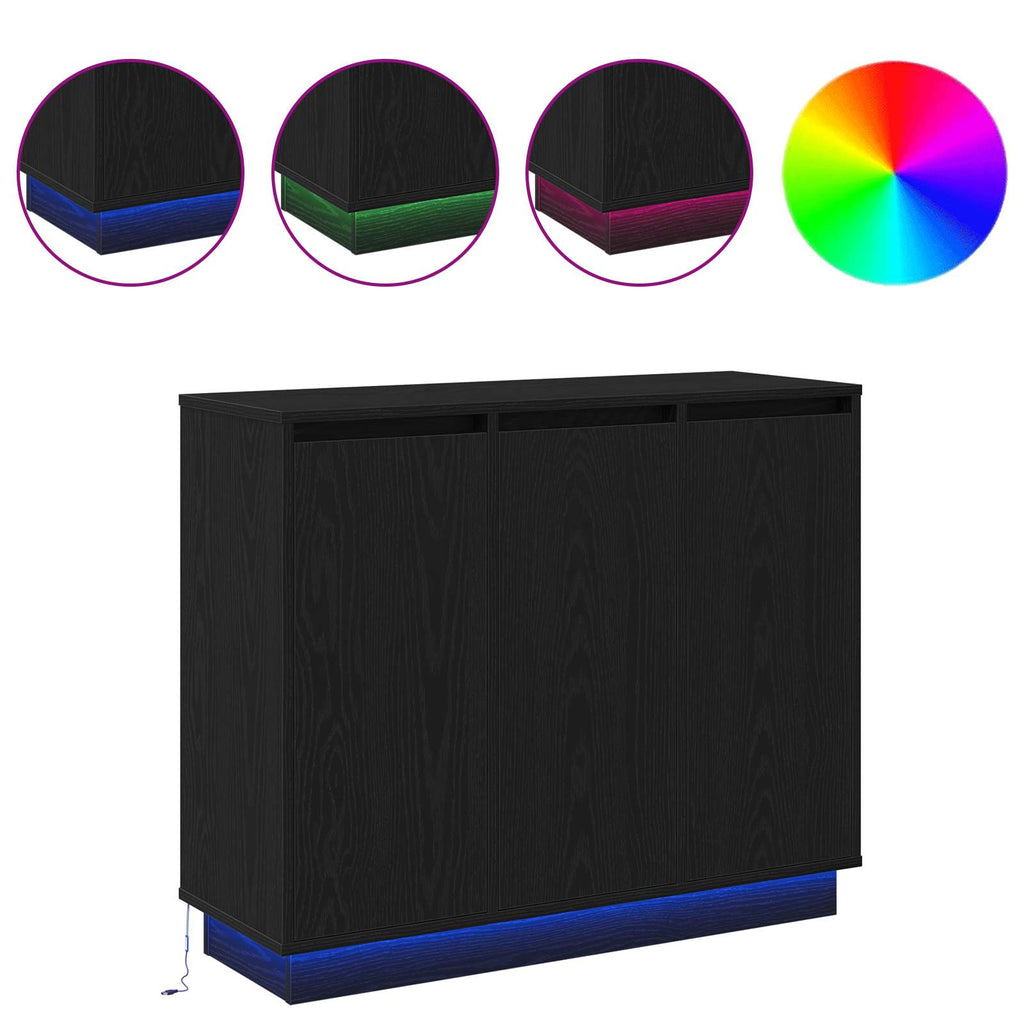 vidaXL Komoda LED Czarny Dąb 90 x 32 x 75 cm Materiał drewnopochodny
