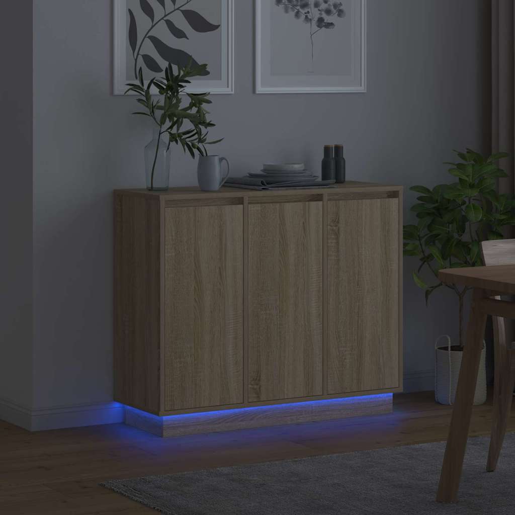 vidaXL Komoda LED Dąb Sonoma 90 x 32 x 75 cm Materiał drewnopochodny