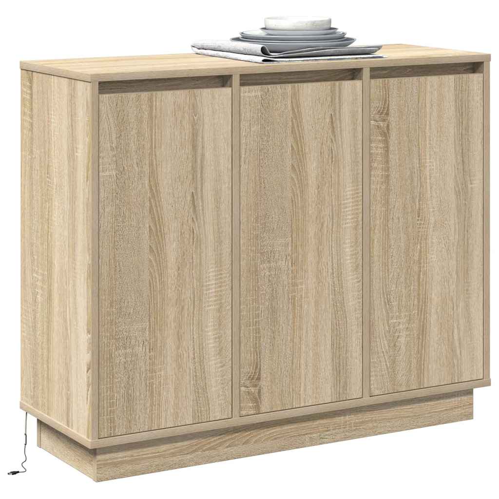 vidaXL Komoda LED Dąb Sonoma 90 x 32 x 75 cm Materiał drewnopochodny