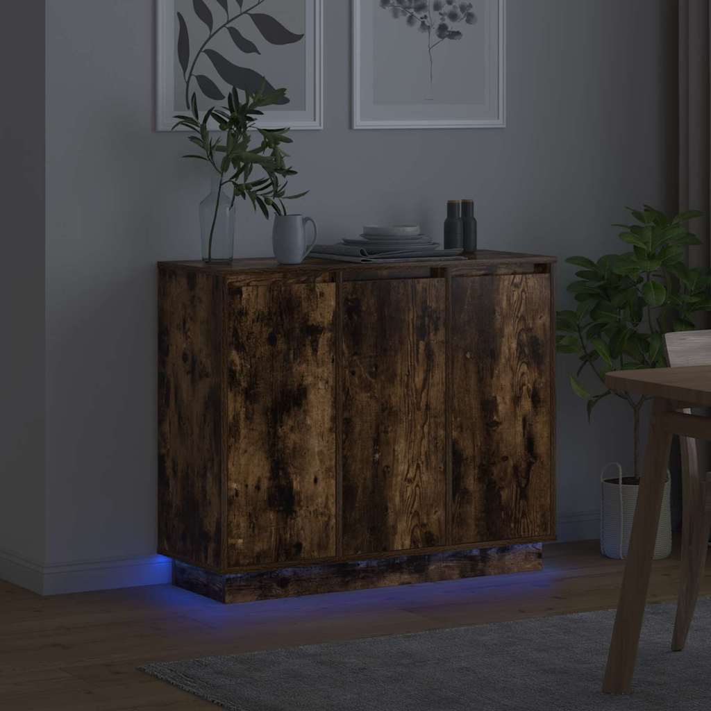 vidaXL Komoda LED Dąb wędzony 90 x 32 x 75 cm Materiał drewnopochodny