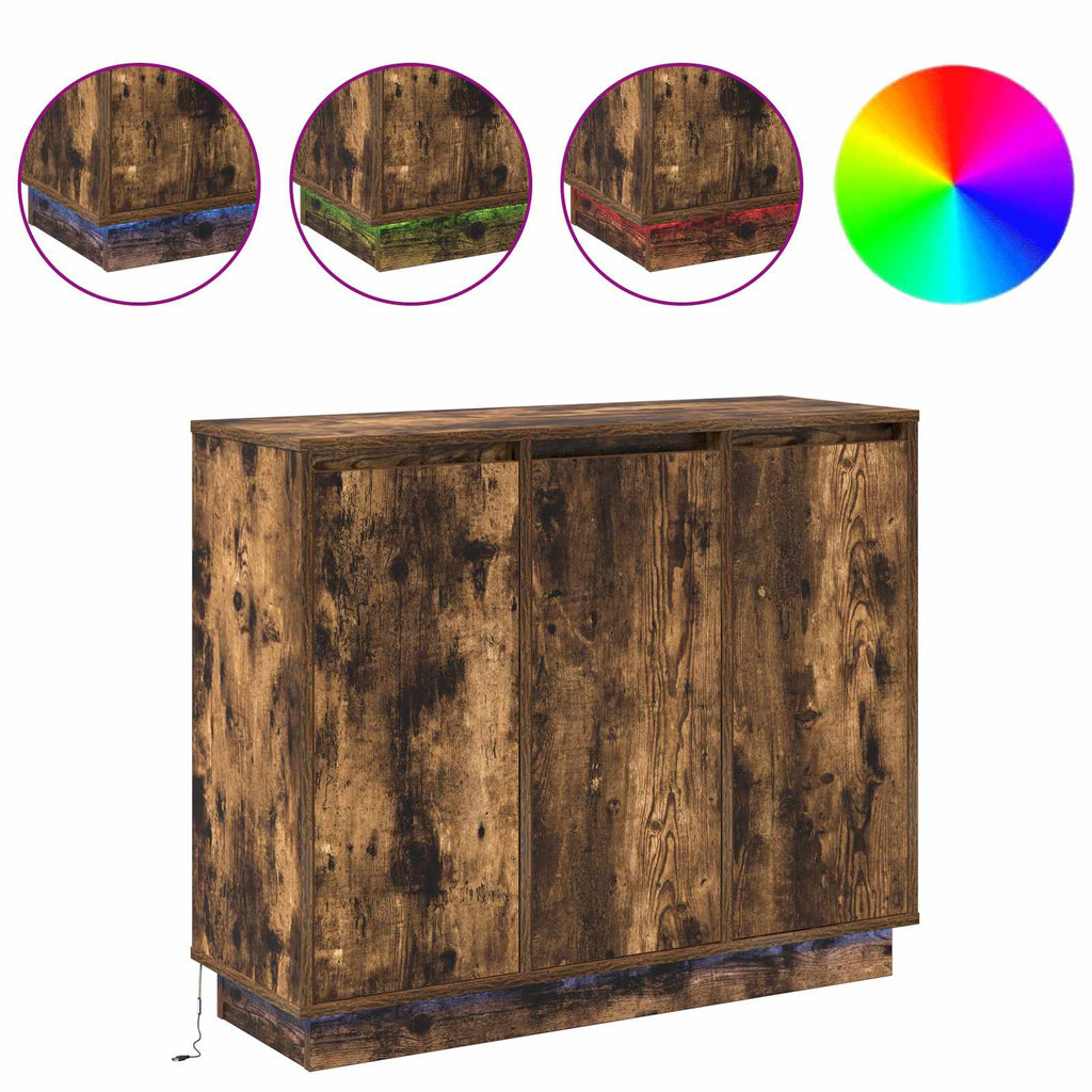 vidaXL Komoda LED Dąb wędzony 90 x 32 x 75 cm Materiał drewnopochodny