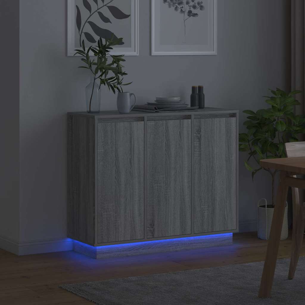 vidaXL Komoda LED Szary Sonoma 90 x 32 x 75 cm Materiał drewnopochodny