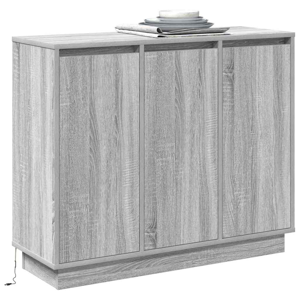 vidaXL Komoda LED Szary Sonoma 90 x 32 x 75 cm Materiał drewnopochodny