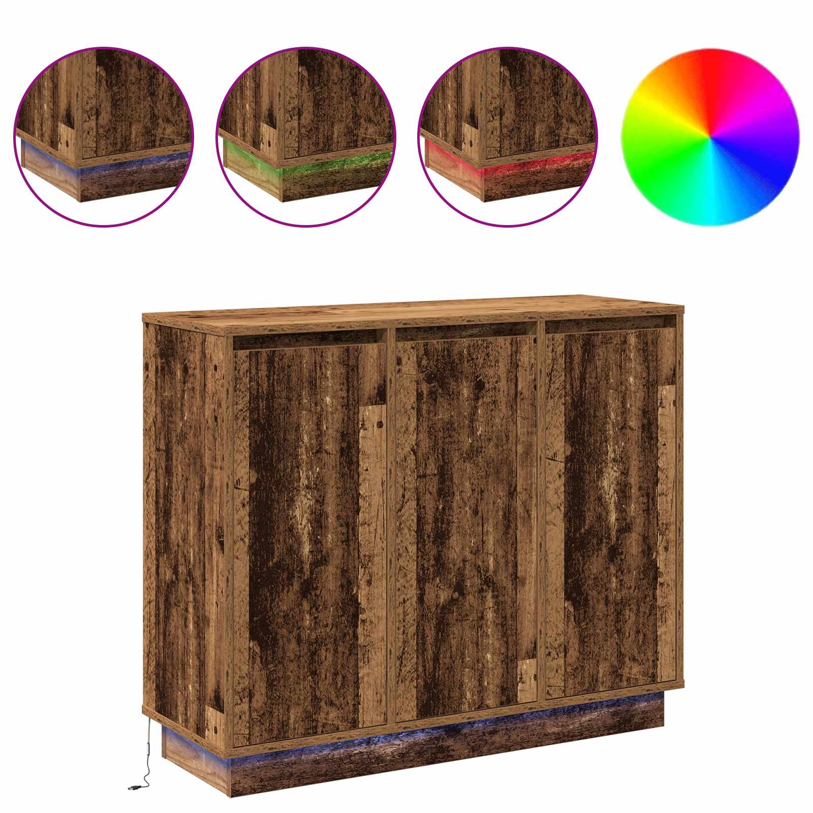 vidaXL Komoda LED Stare drewno 90 x 32 x 75 cm Materiał drewnopochodny