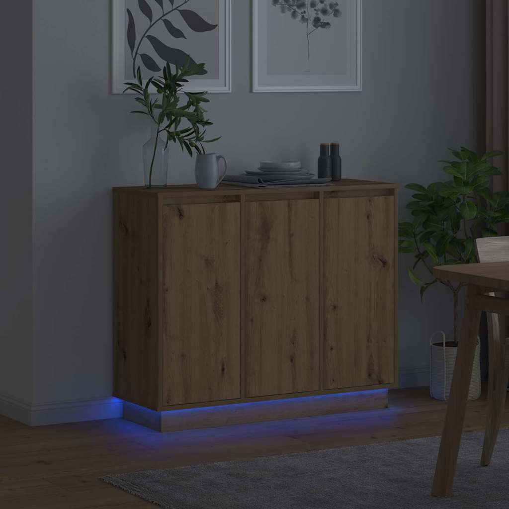 vidaXL Komoda LED Ze LED Lights Dąb rzemieślniczy 90 x 32 x 75 cm
