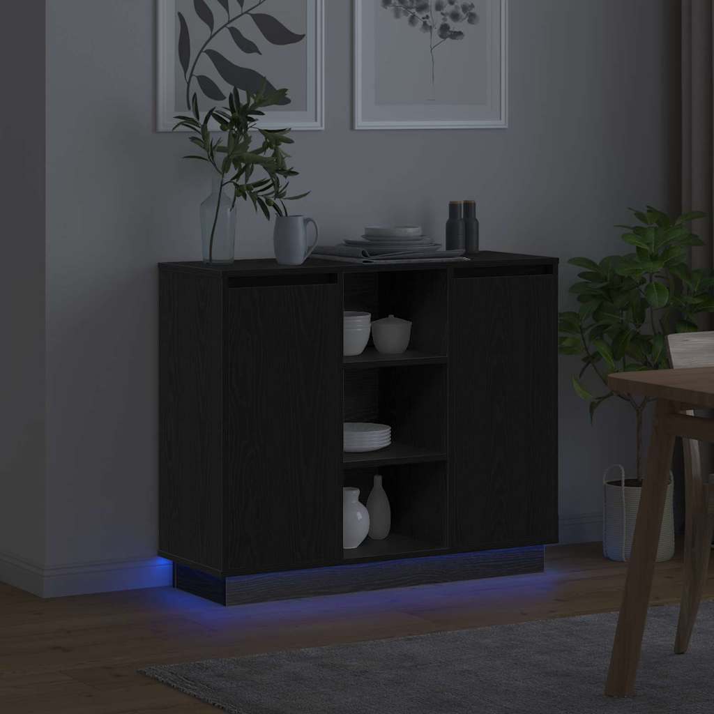 vidaXL Komoda LED Czarny Dąb 90 x 32 x 75 cm Materiał drewnopochodny