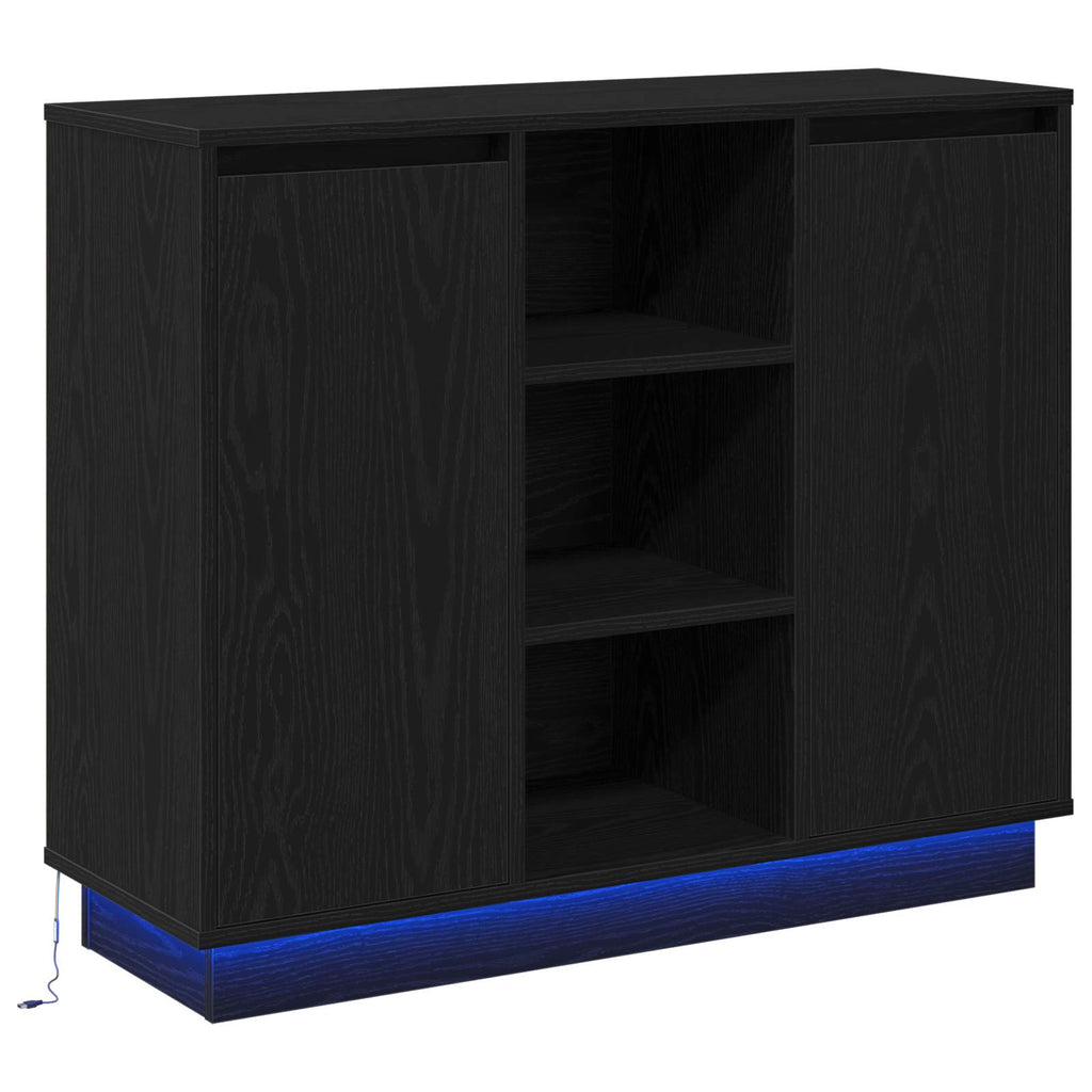 vidaXL Komoda LED Czarny Dąb 90 x 32 x 75 cm Materiał drewnopochodny