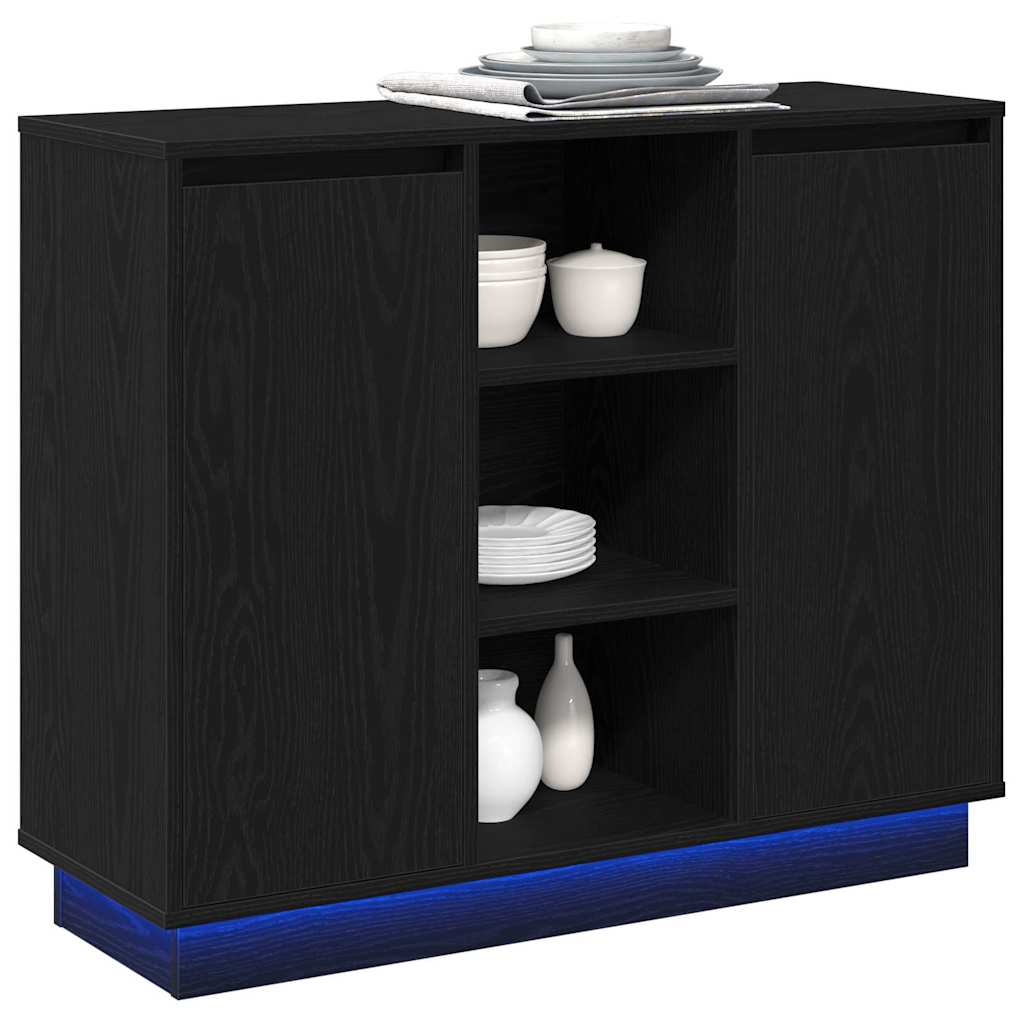 vidaXL Komoda LED Czarny Dąb 90 x 32 x 75 cm Materiał drewnopochodny