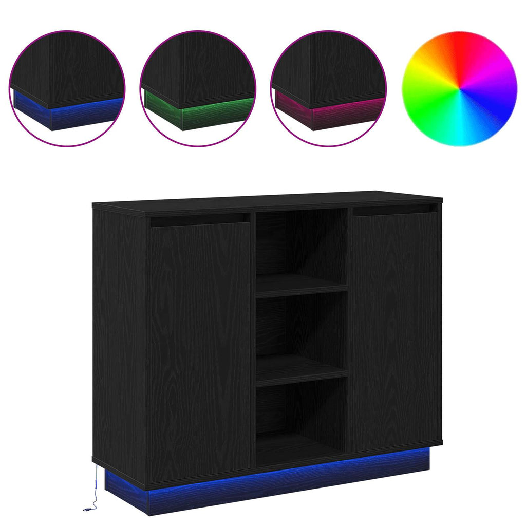 vidaXL Komoda LED Czarny Dąb 90 x 32 x 75 cm Materiał drewnopochodny