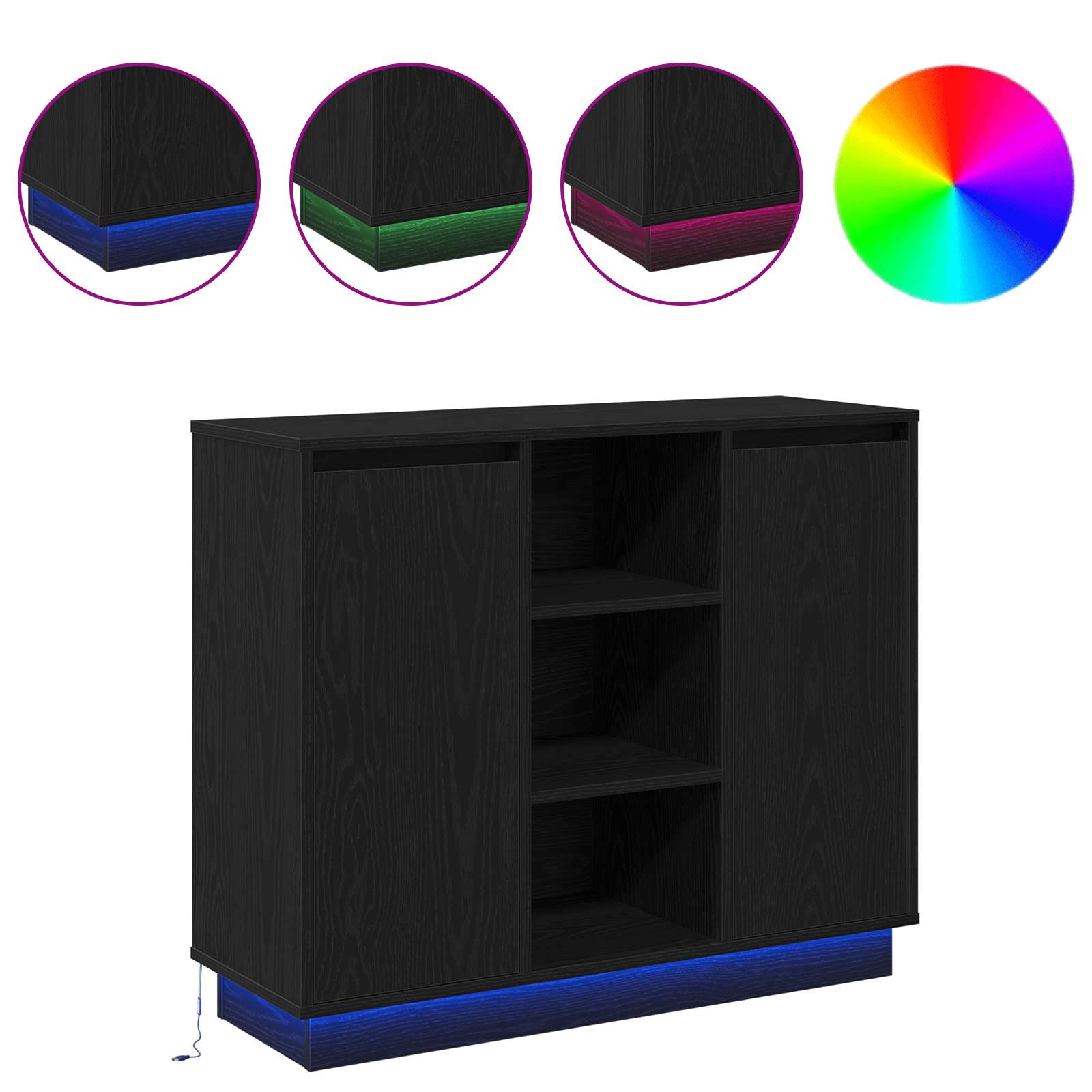 vidaXL Komoda LED Czarny Dąb 90 x 32 x 75 cm Materiał drewnopochodny