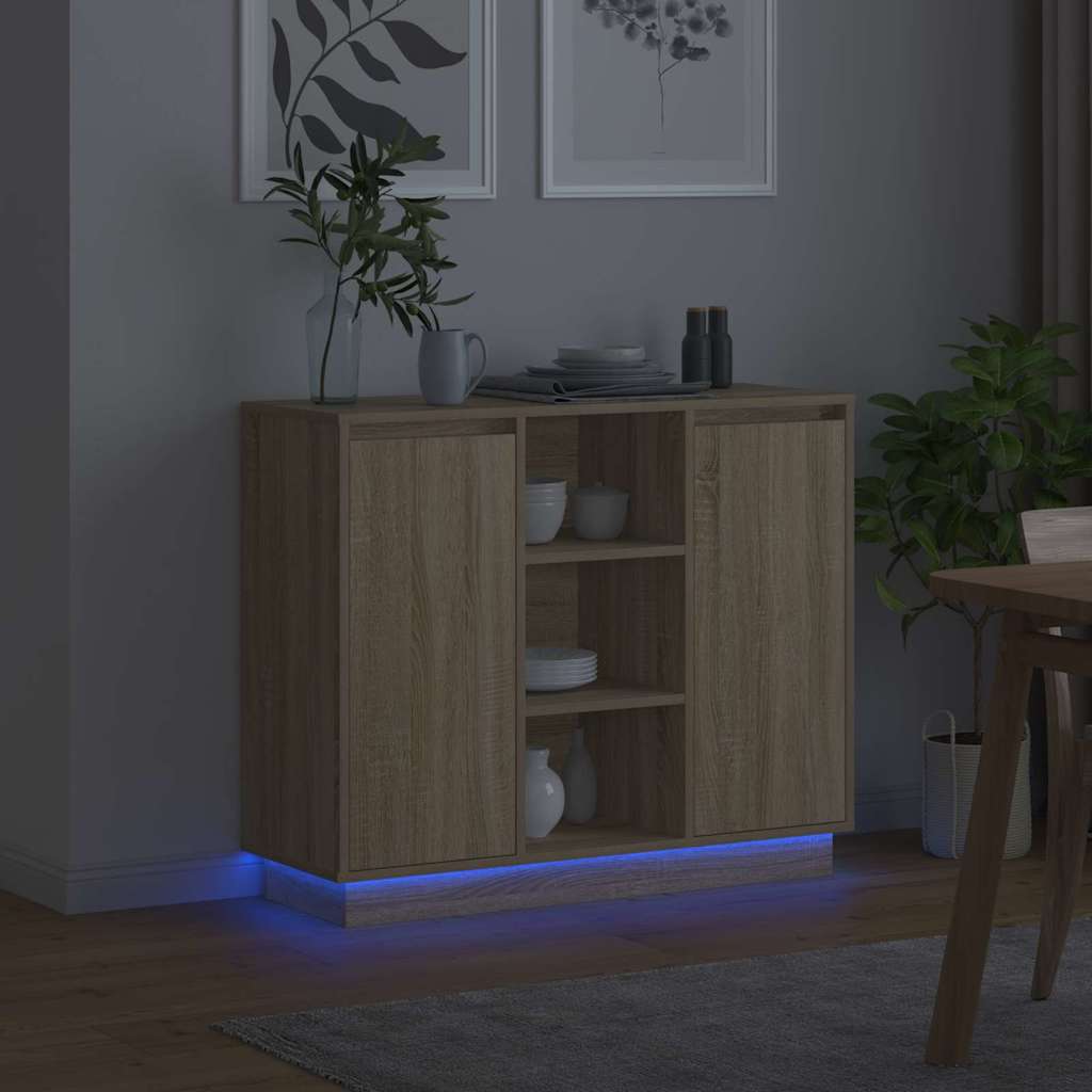vidaXL Komoda LED Dąb Sonoma 90 x 32 x 75 cm Materiał drewnopochodny