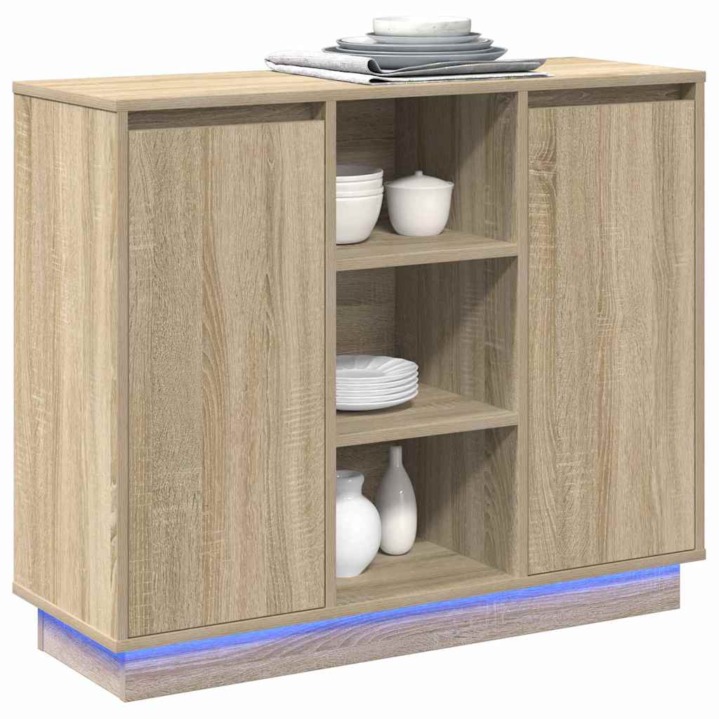 vidaXL Komoda LED Dąb Sonoma 90 x 32 x 75 cm Materiał drewnopochodny