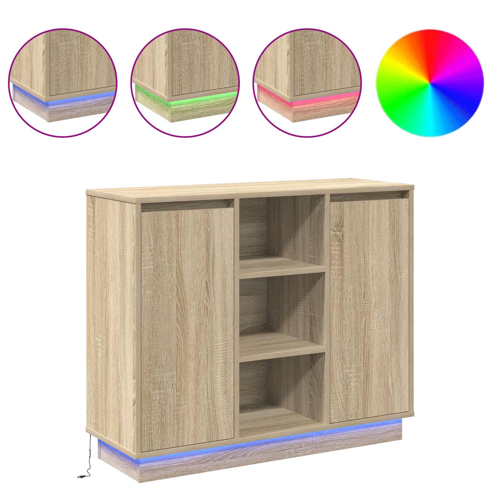 vidaXL Komoda LED Dąb Sonoma 90 x 32 x 75 cm Materiał drewnopochodny