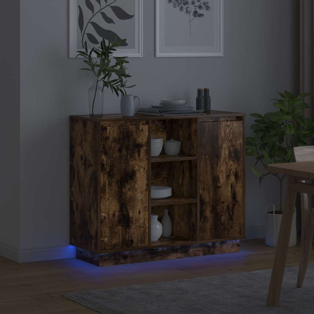 vidaXL Komoda LED Dąb wędzony 90 x 32 x 75 cm Materiał drewnopochodny