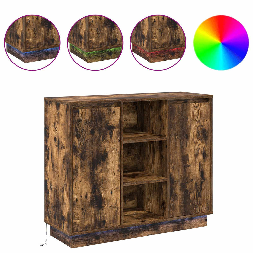 vidaXL Komoda LED Dąb wędzony 90 x 32 x 75 cm Materiał drewnopochodny