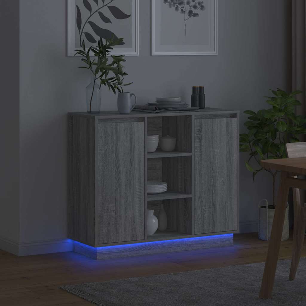 vidaXL Komoda LED Szary Sonoma 90 x 32 x 75 cm Materiał drewnopochodny