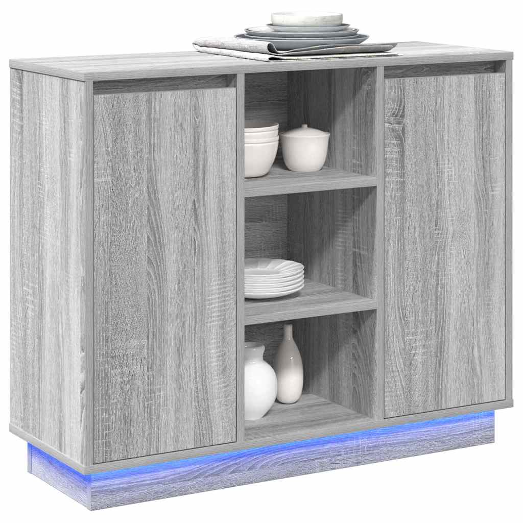 vidaXL Komoda LED Szary Sonoma 90 x 32 x 75 cm Materiał drewnopochodny